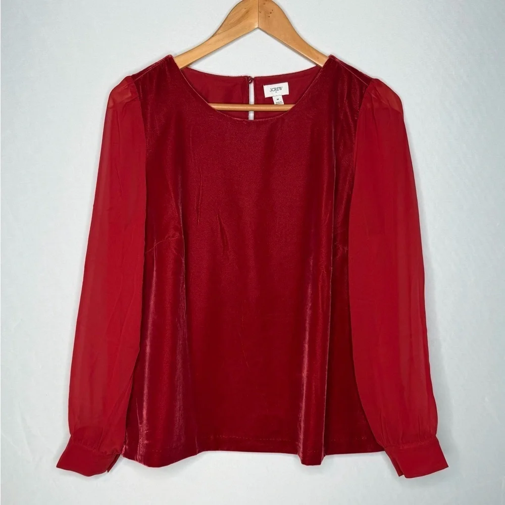 J. Crew Velvet Puff-Sleeve Top in Berry Sangria. Size Medium.